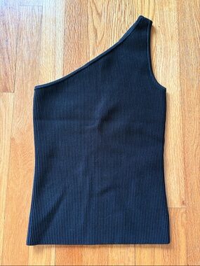 White House Black Market Forme One-Shoulder Ribbed Tank - Black